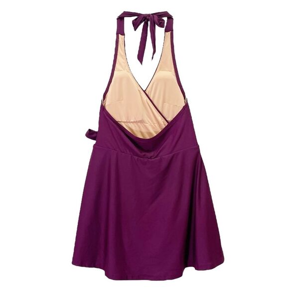 NWT J. Crew Halter Wrap Swim Dress Size 6 One Piece Skirted Swimsuit Iris Maroon - Picture 3 of 12
